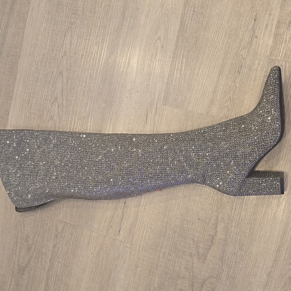 Gianni Bini RHINESTONE Crystal Over Knee High Heel Boots NEW Queen Bee Silver - Picture 5 of 9